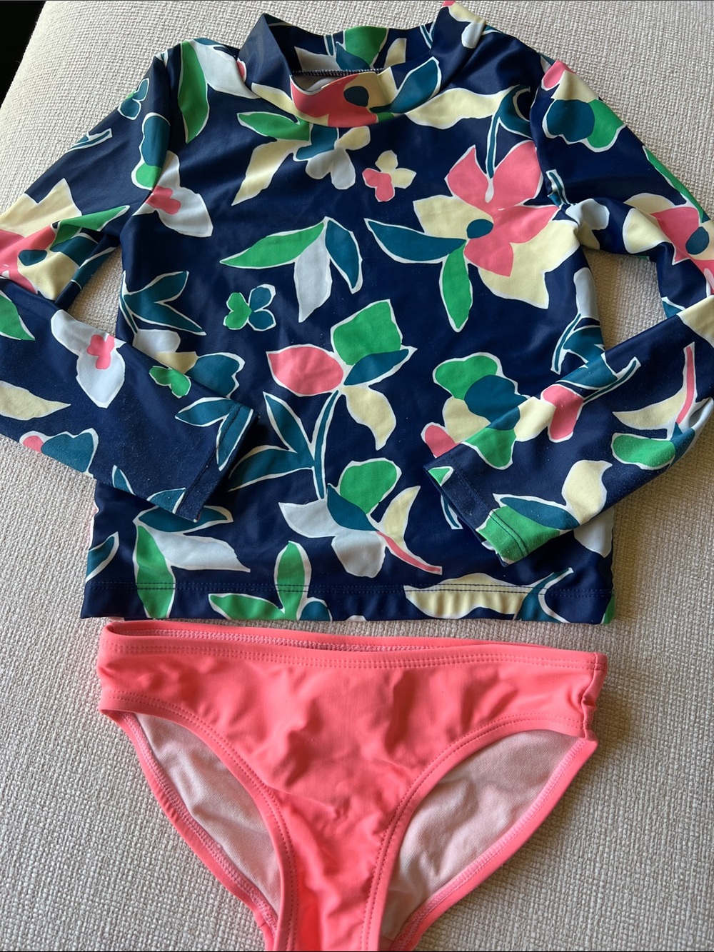 Carter's Navy Floral Rashguard Set with Coral Bikini Bottom